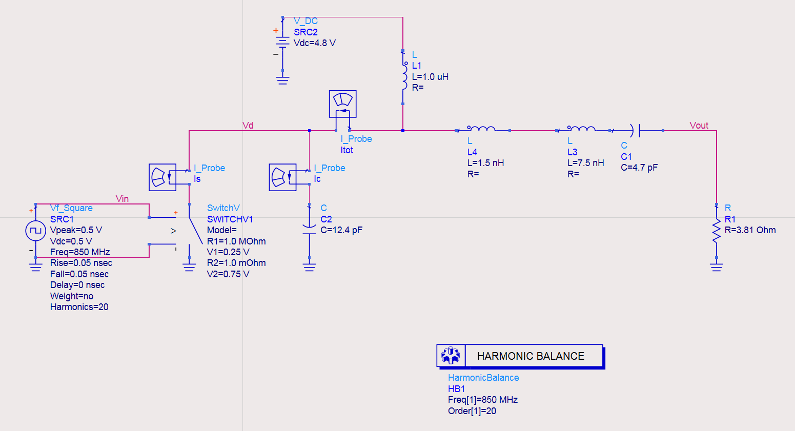 Schematic of an ideal class E PA